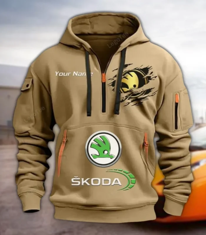 Affordable Ride Hoodie Half Zipper, True Fan Hoodie CAR113 - Khaki