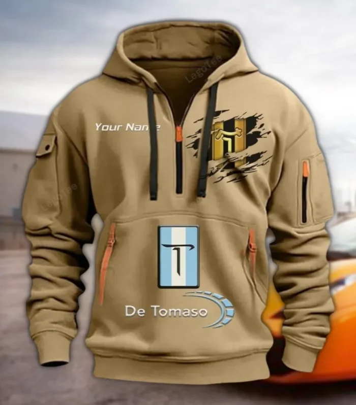 Luxury Muscle Hoodie Half Zipper, Athletic Fan Half-Zip Hoodie CAR113 - Khaki