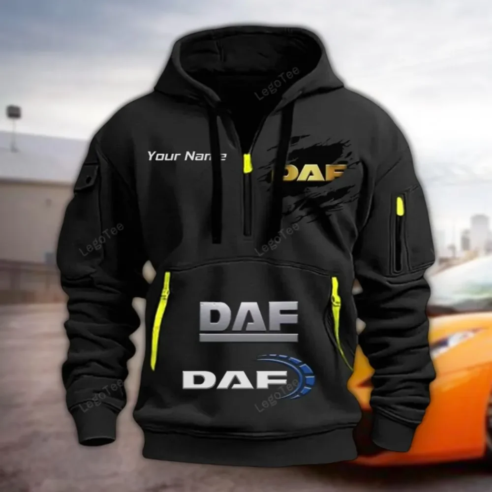 Tractor-Trailer Hoodie Half Zipper, Everyday Fan Hoodie CAR113 - Black