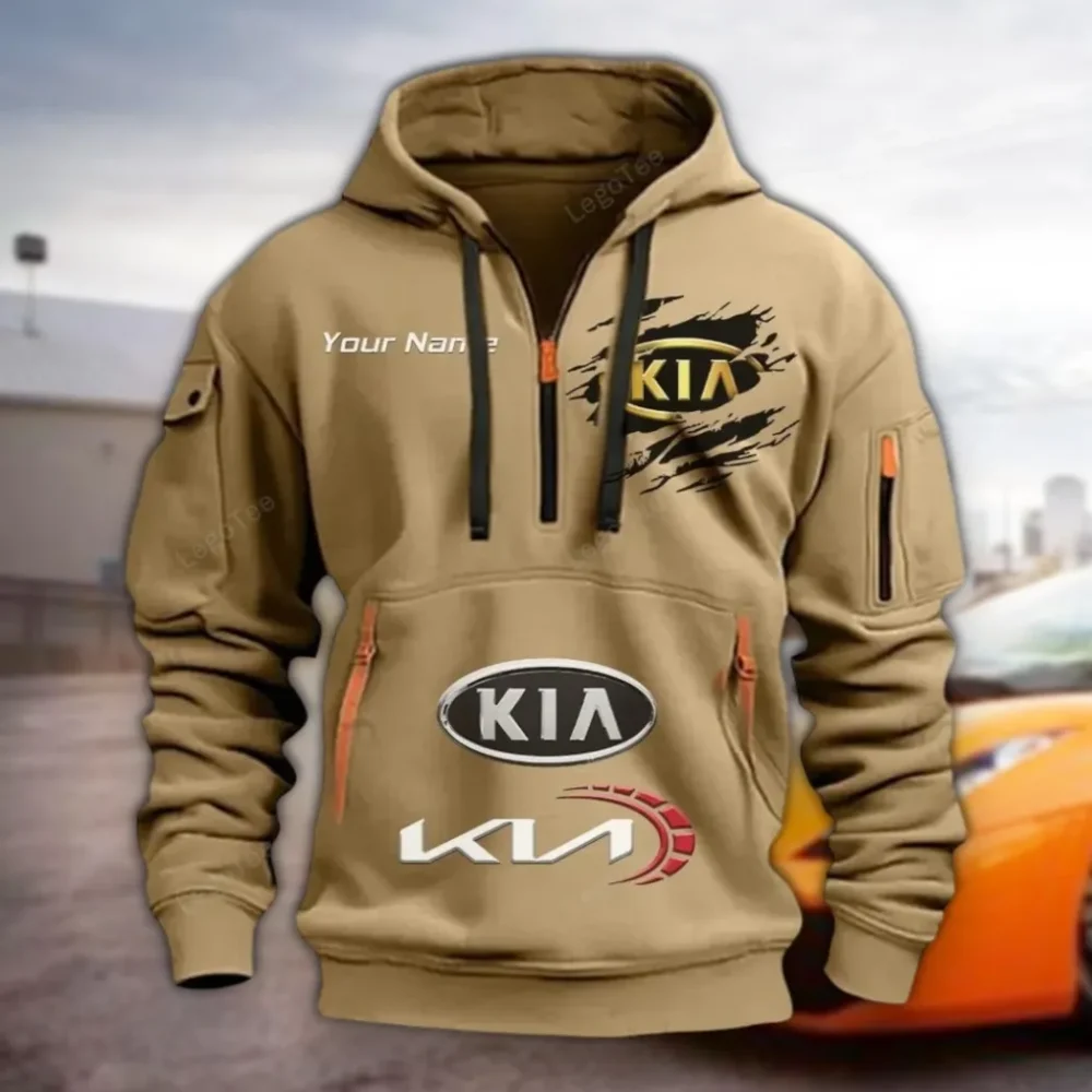 Reliable Automobile Hoodie Half Zipper, Modern Sport Hoodie CAR113 - Khaki