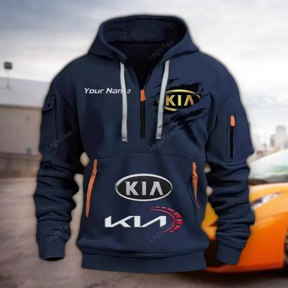 Family Sedan Hoodie Half Zipper, Bold Energy Hoodie CAR113 - Navy
