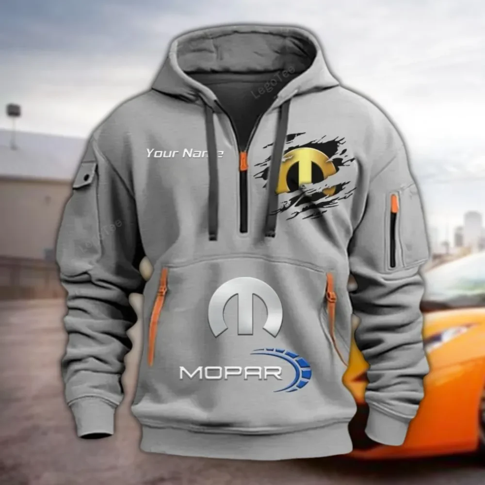 Vehicle Heritage Hoodie Half Zipper, Sporty Fan Half-Zip Hoodie CAR113 - Gray