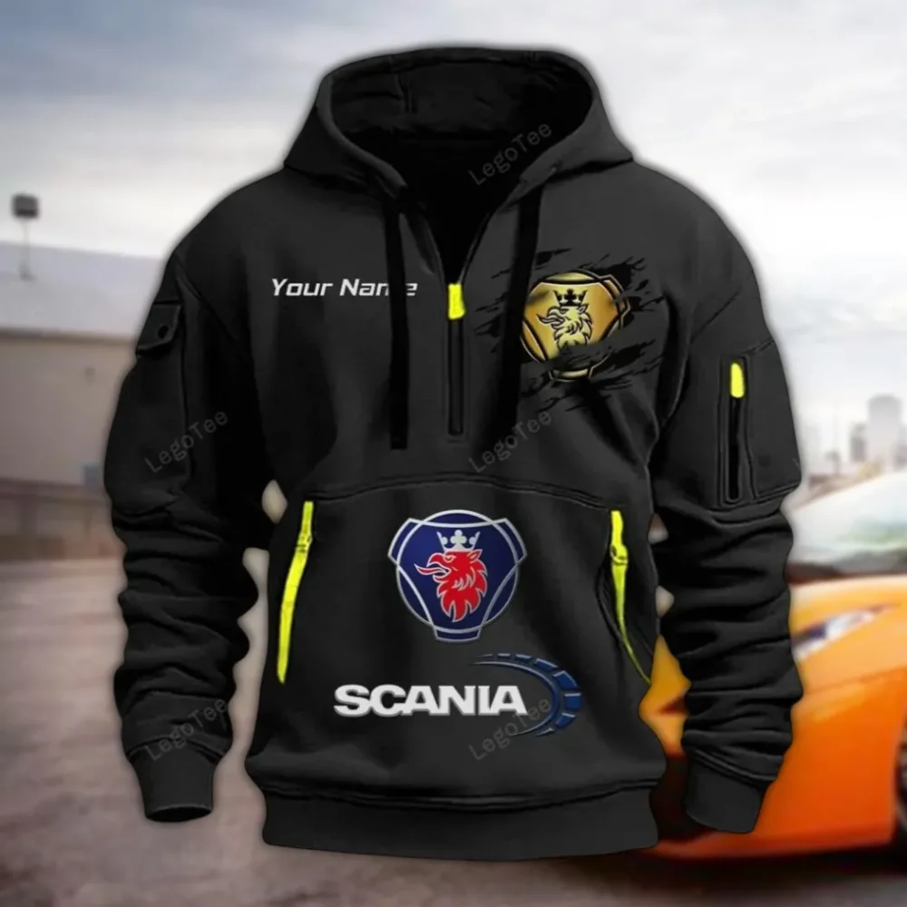 Commercial Lorry Hoodie Half Zipper, Casual Sport Half-Zip Hoodie CAR113 - Black