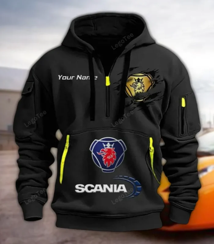 Commercial Lorry Hoodie Half Zipper, Casual Sport Half-Zip Hoodie CAR113 - Black