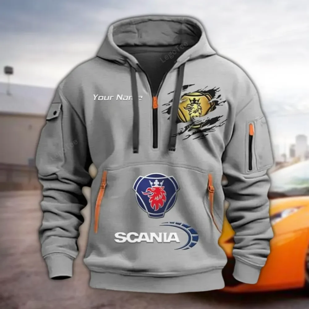 Logistics Truck Hoodie Half Zipper, Active Spirit Hoodie CAR113 - Gray