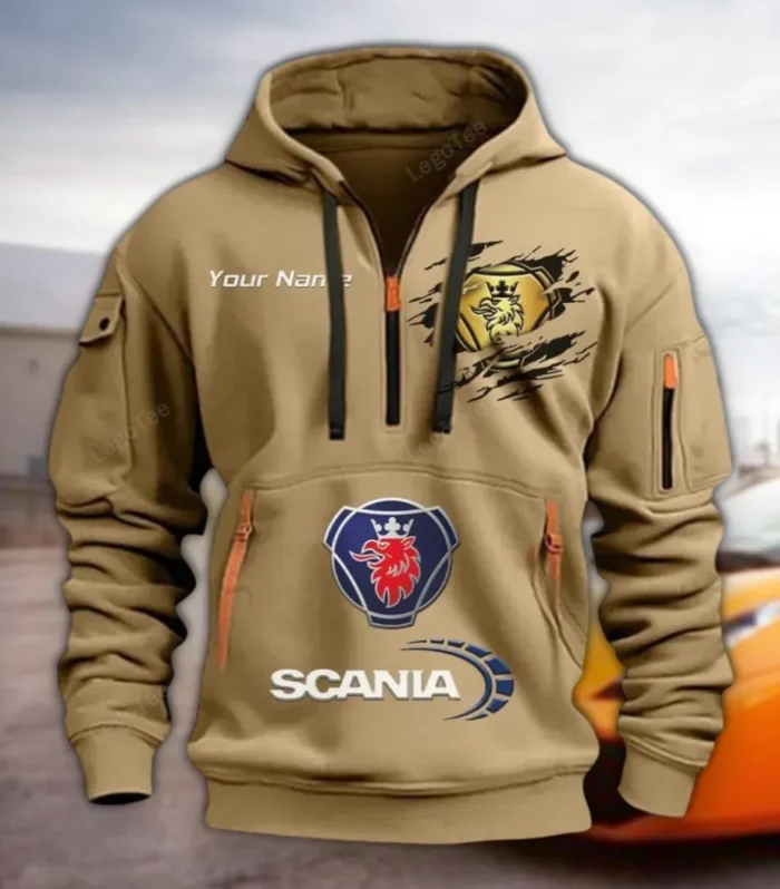 Road Hauler Hoodie Half Zipper, Game Time Hoodie CAR113 - Khaki