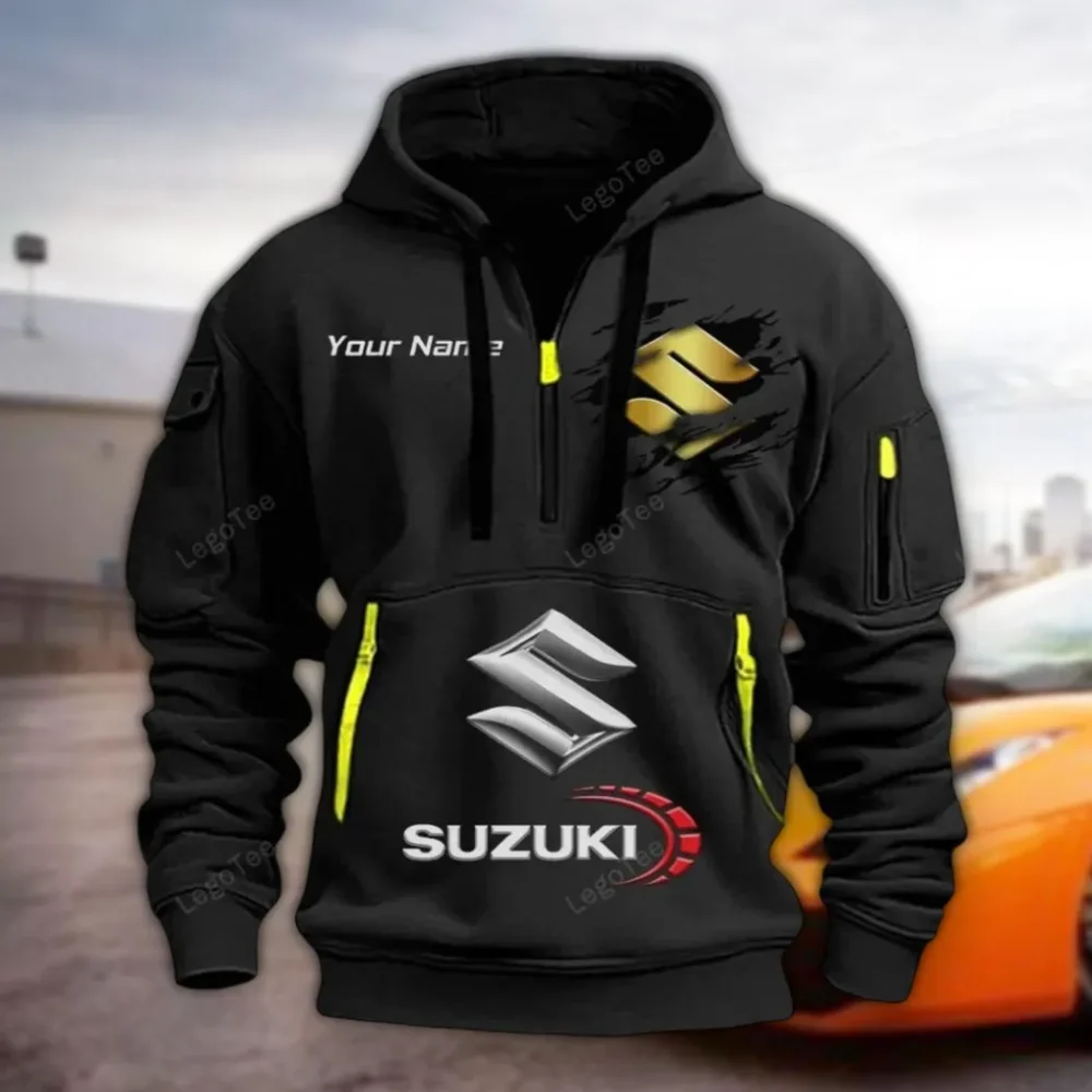 JDM Bike Hoodie Half Zipper, Sporty Fan Half-Zip Hoodie CAR113 - Black