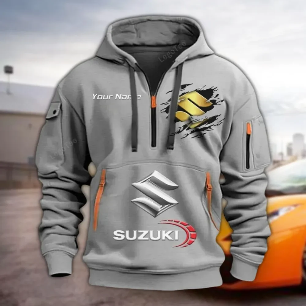 Street Racer Hoodie Half Zipper, Classic Sport Half-Zip Hoodie CAR113 - Gray