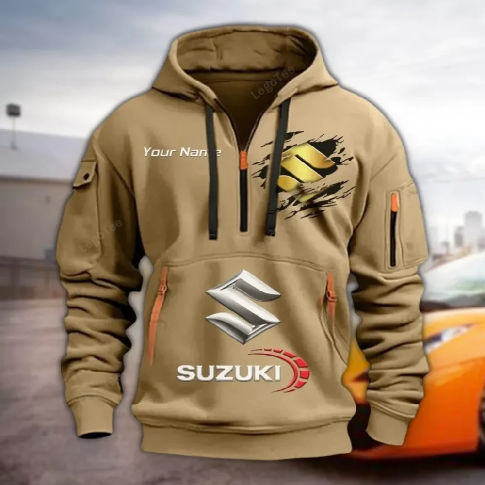 JDM Bike Hoodie Half Zipper, Bold Energy Hoodie CAR113 - Khaki