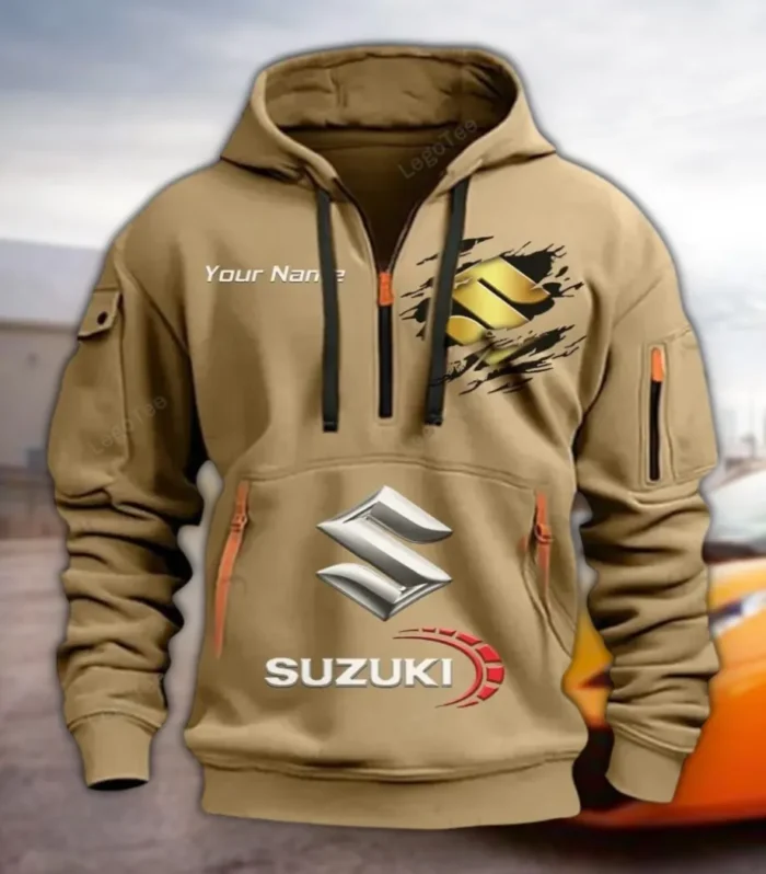 JDM Bike Hoodie Half Zipper, Bold Energy Hoodie CAR113 - Khaki