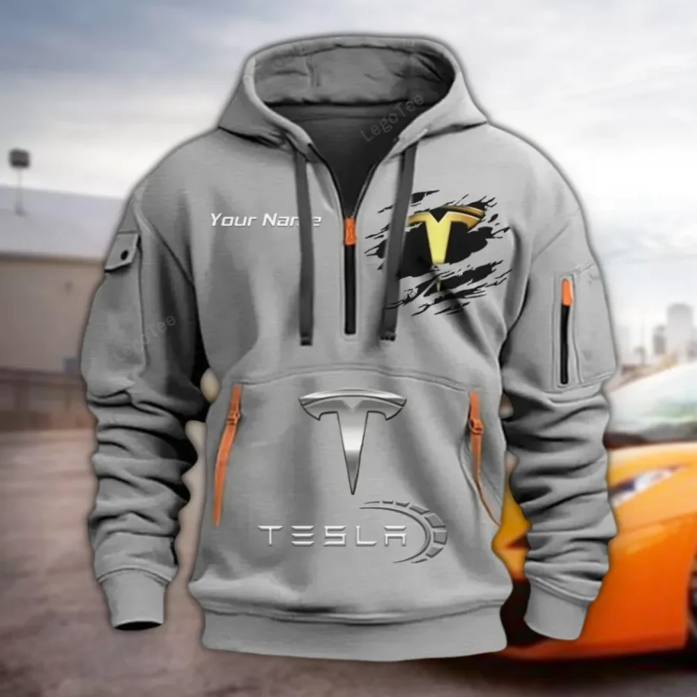 Battery-Powered Car Hoodie Half Zipper, Modern Sport Hoodie CAR113 - Gray