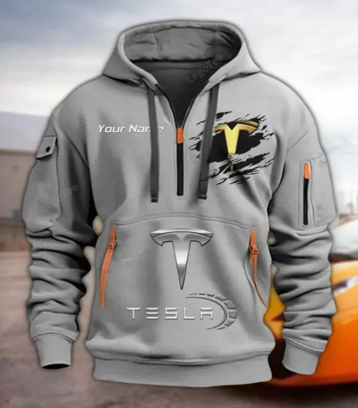 Battery-Powered Car Hoodie Half Zipper, Modern Sport Hoodie CAR113 - Gray