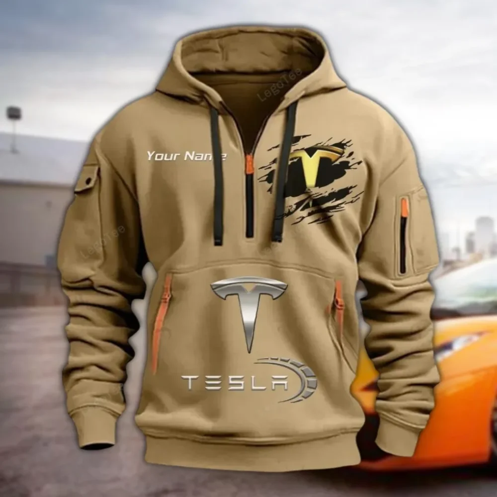 Battery-Powered Car Hoodie Half Zipper, Casual Sport Half-Zip Hoodie CAR113 - Khaki