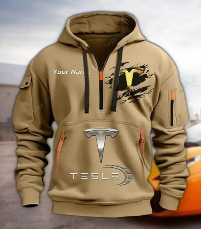 Battery-Powered Car Hoodie Half Zipper, Casual Sport Half-Zip Hoodie CAR113 - Khaki