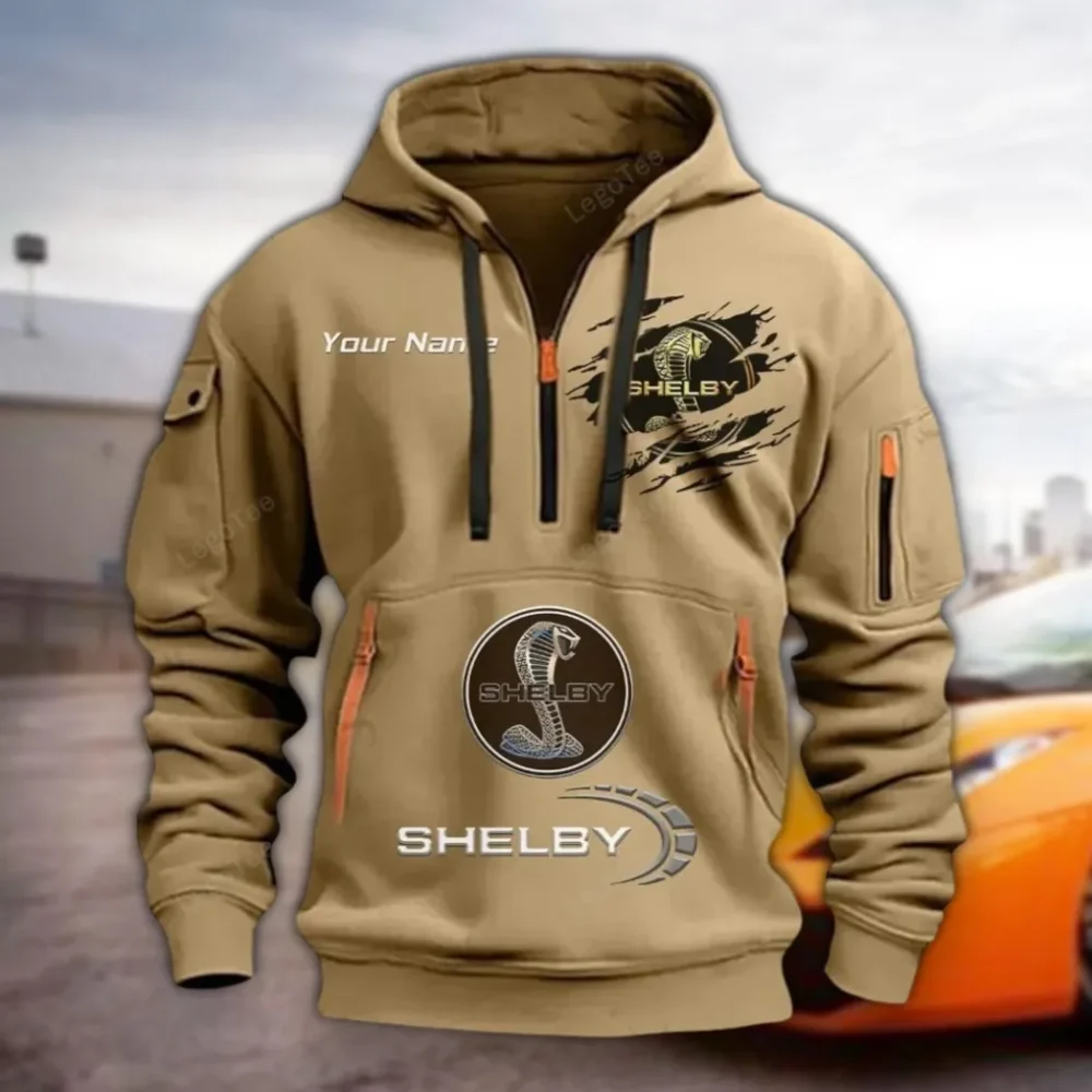 Two-Door Sports Car Hoodie Half Zipper, All-Season Fan Half-Zip Hoodie CAR113 - Khaki