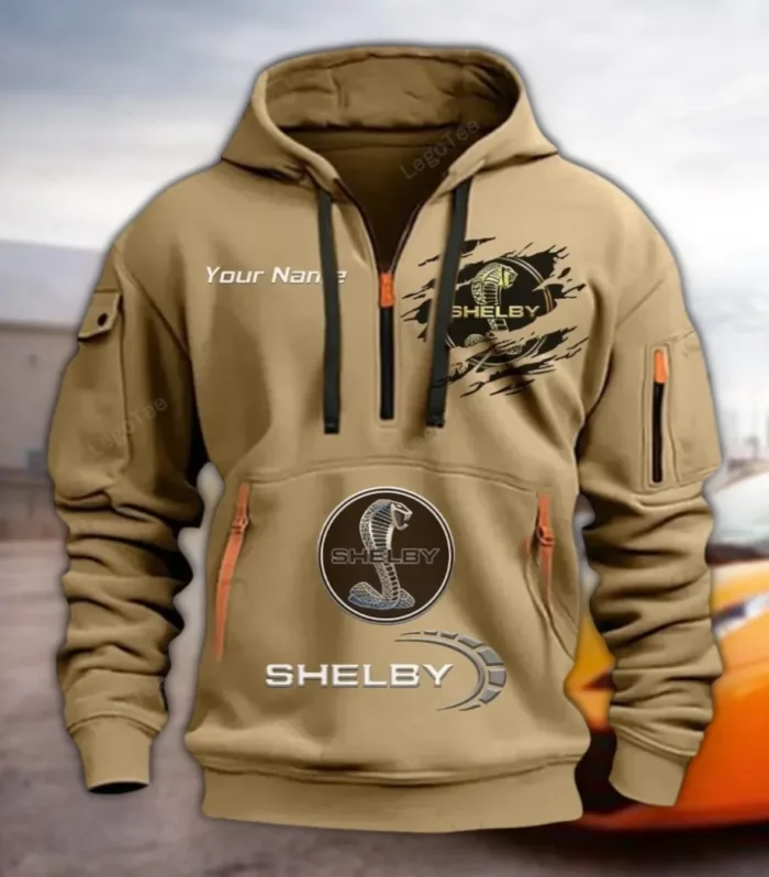Two-Door Sports Car Hoodie Half Zipper, All-Season Fan Half-Zip Hoodie CAR113 - Khaki