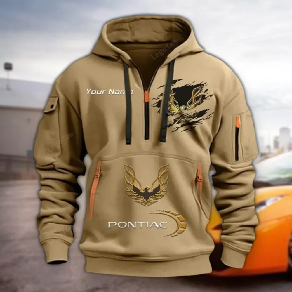 Vintage Sports Coupe Hoodie Half Zipper, Everyday Comfort Half-Zip Hoodie CAR113 - Khaki