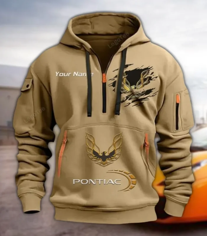 Vintage Sports Coupe Hoodie Half Zipper, Everyday Comfort Half-Zip Hoodie CAR113 - Khaki