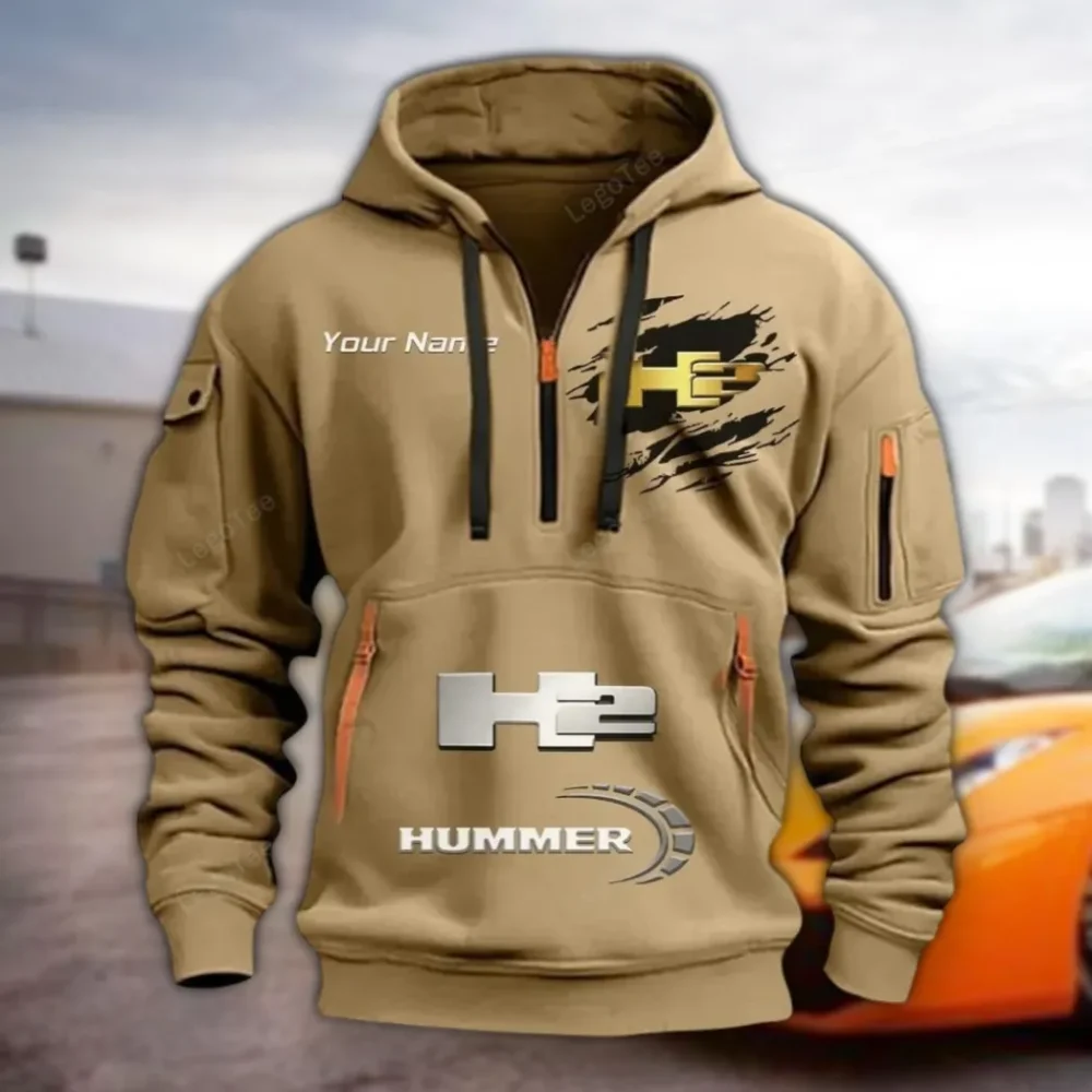 Oversized Utility SUV Hoodie Half Zipper, Streetwear Fan Hoodie CAR113 - Khaki
