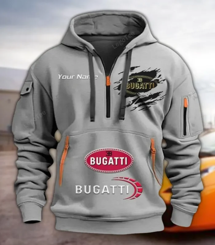 Record-Breaking Auto Hoodie Half Zipper, Bold Fan Hoodie CAR113 - Gray
