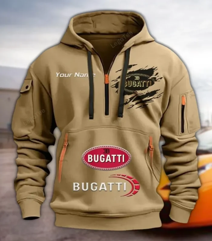 Speed Vehicle Hoodie Half Zipper, Classic Sport Half-Zip Hoodie CAR113 - Khaki