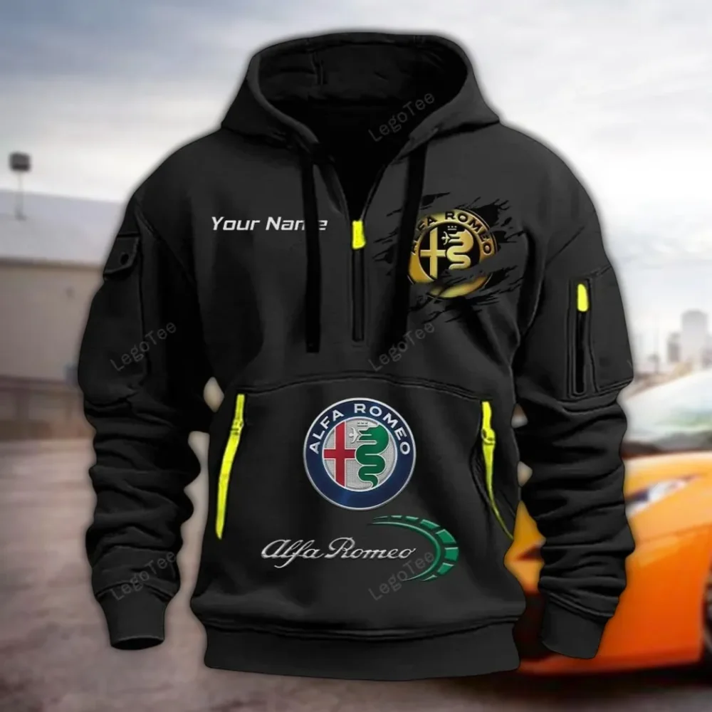 Racing Heritage Hoodie Half Zipper, Everyday Fan Hoodie CAR113 - Black