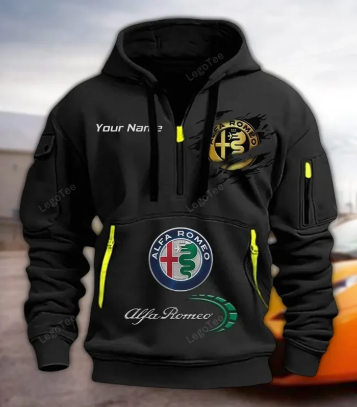 Racing Heritage Hoodie Half Zipper, Everyday Fan Hoodie CAR113 - Black