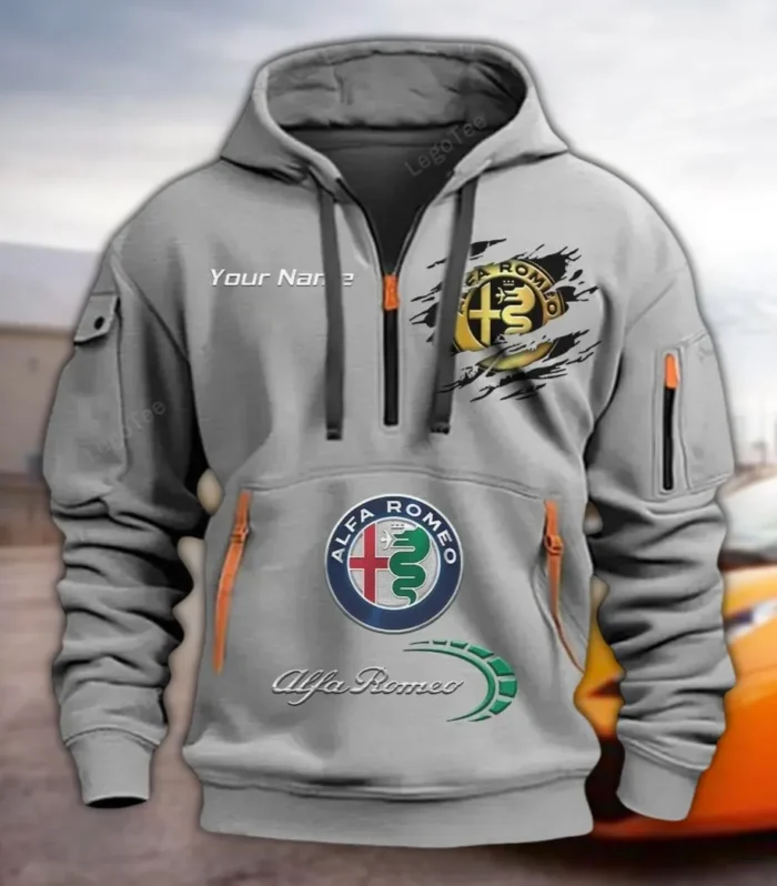 Italian Classic Hoodie Half Zipper, Bold Fan Hoodie CAR113 - Gray
