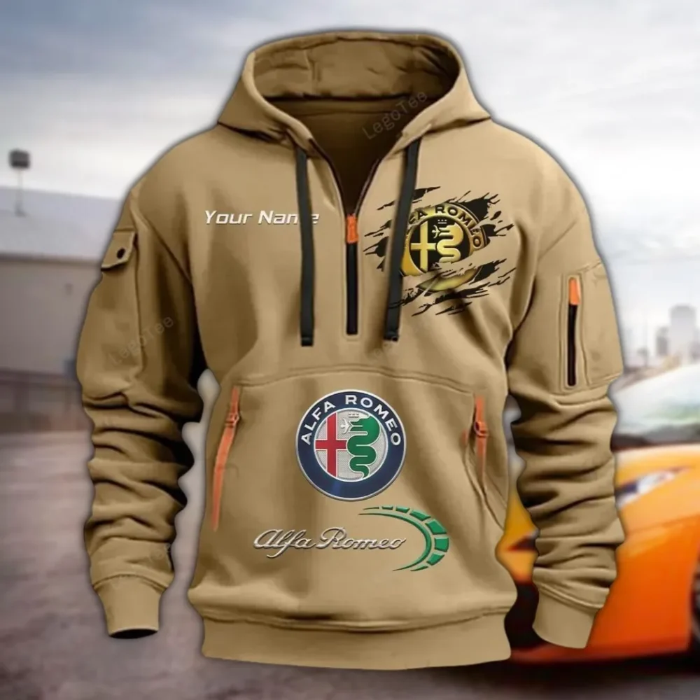 Racing Heritage Hoodie Half Zipper, Bold Fan Hoodie CAR113 - Khaki