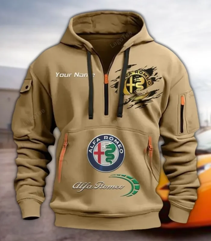 Racing Heritage Hoodie Half Zipper, Bold Fan Hoodie CAR113 - Khaki