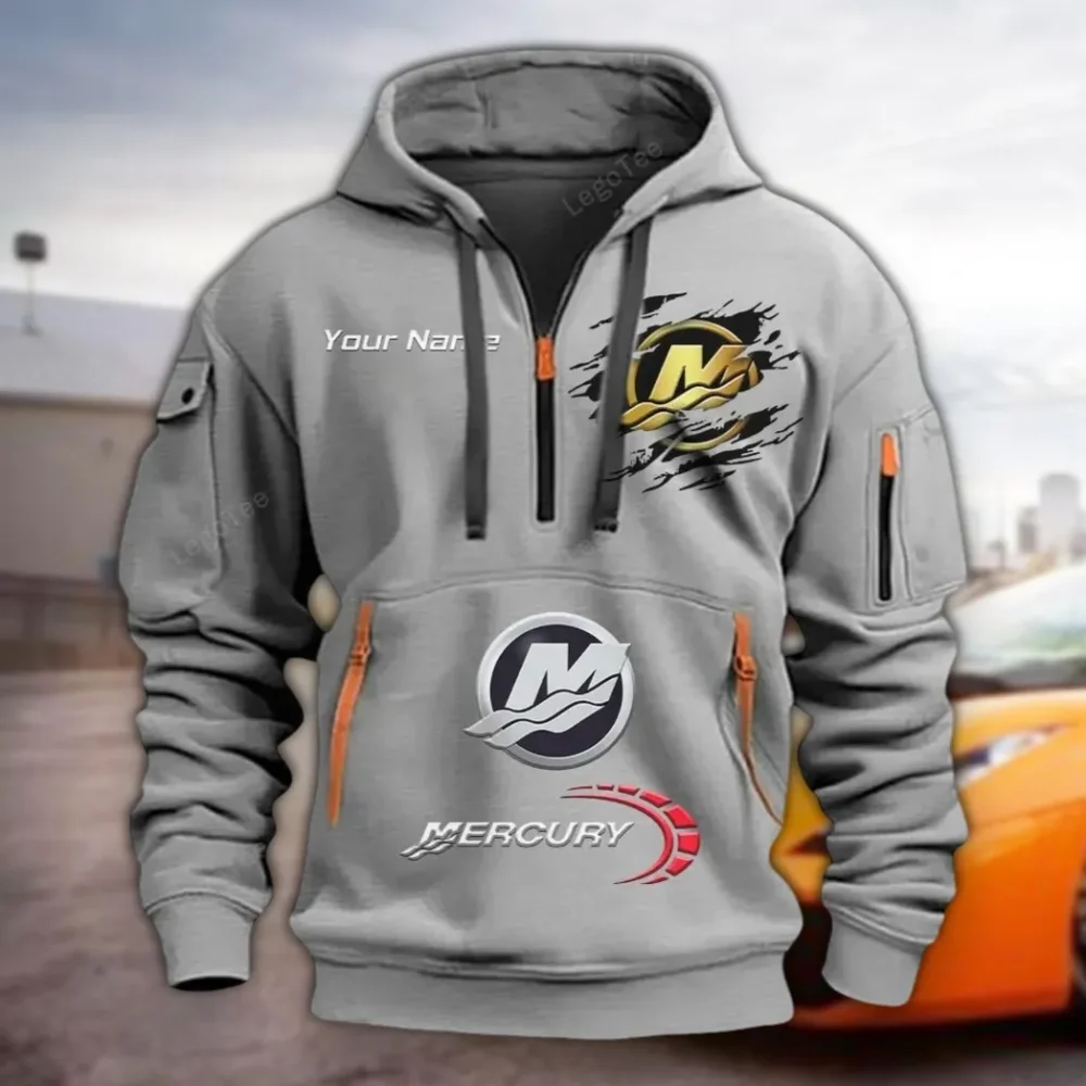 Ocean Engine Hoodie Half Zipper, Casual Sport Half-Zip Hoodie CAR113 - Gray