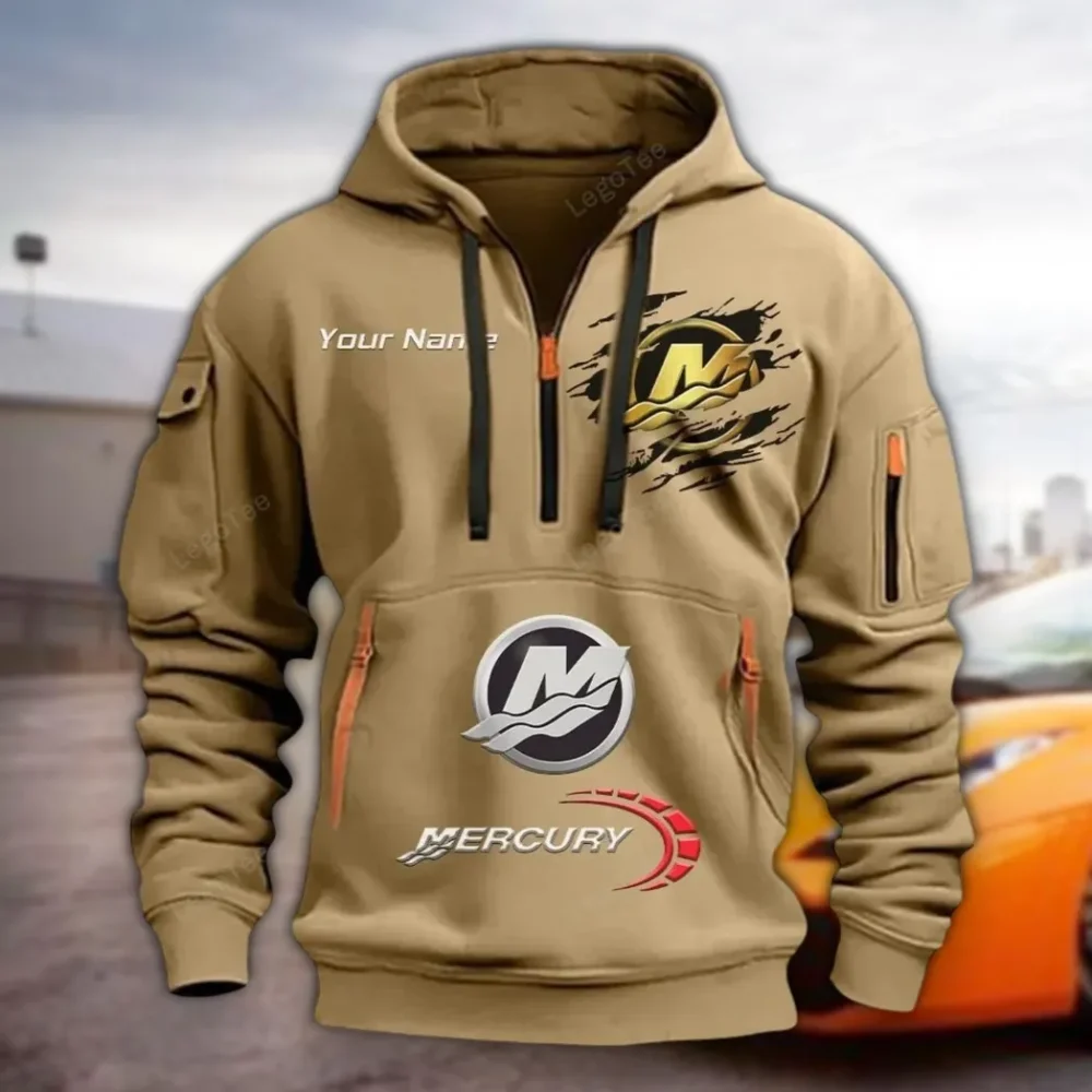 Ocean Engine Hoodie Half Zipper, Athletic Fan Half-Zip Hoodie CAR113 - Khaki