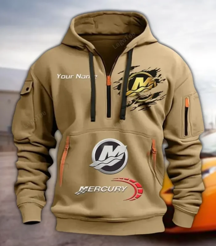 Ocean Engine Hoodie Half Zipper, Athletic Fan Half-Zip Hoodie CAR113 - Khaki