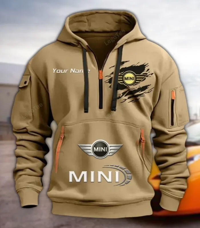 Car Iconic Hatchback Hoodie Half Zipper, Sport Spirit Hoodie CAR113 - Khaki