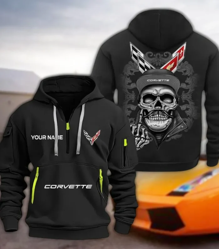 Sports Icon Hoodie Half Zipper, Bold Fan Hoodie CAR166 - Black