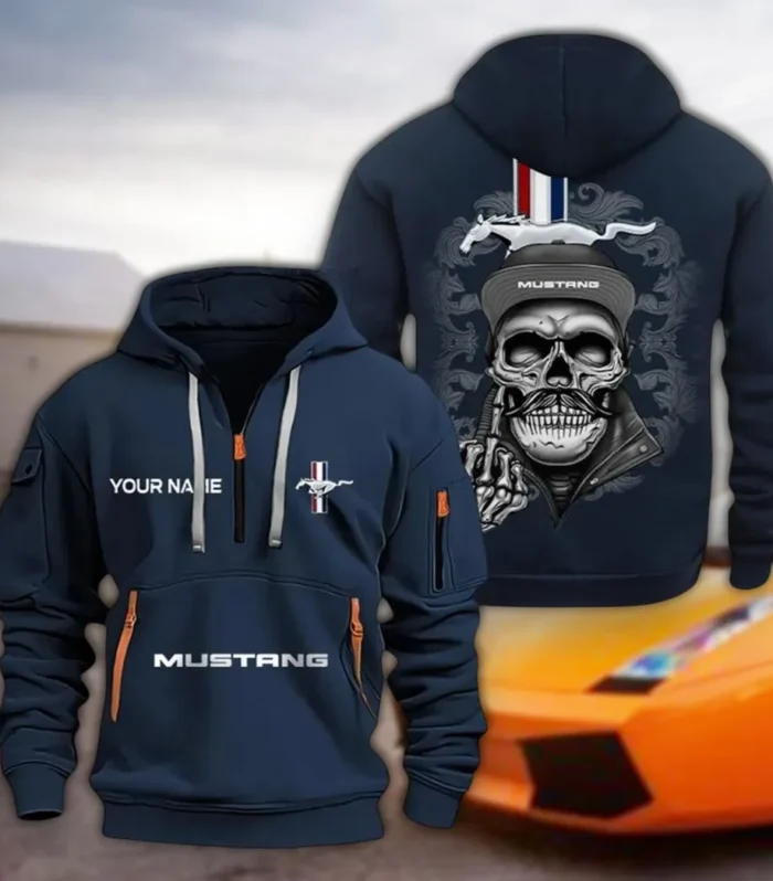 Pony Car Hoodie Half Zipper, Performance Fan Hoodie CAR166 - Navy