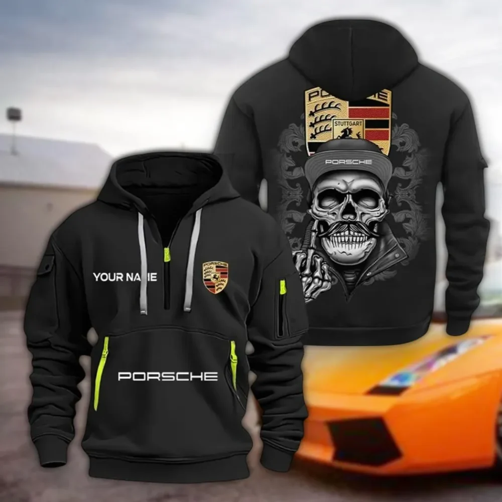 Track Day Machine Hoodie Half Zipper, Sporty Fan Half-Zip Hoodie CAR166 - Black
