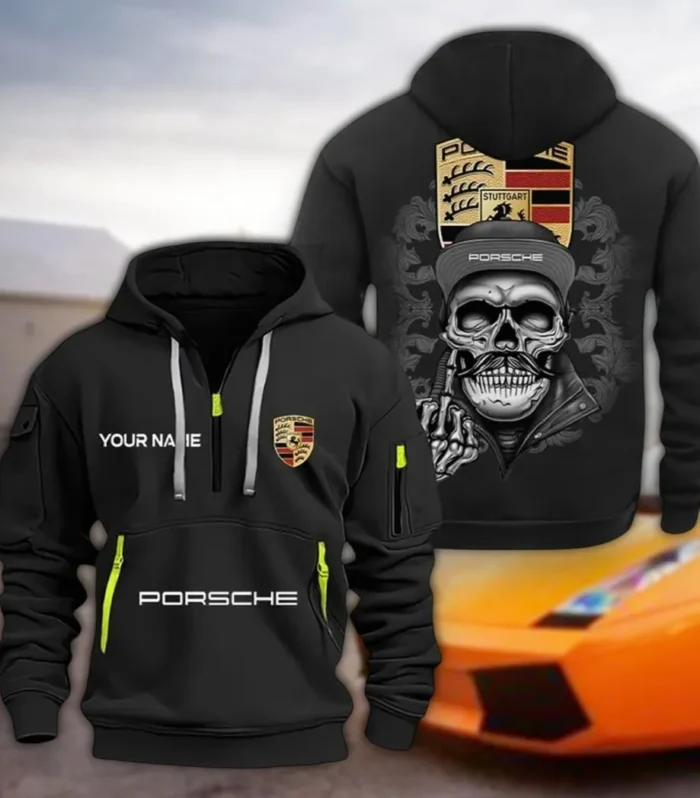 Track Day Machine Hoodie Half Zipper, Sporty Fan Half-Zip Hoodie CAR166 - Black