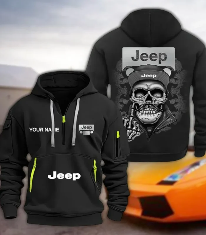 Adventure Vehicle Hoodie Half Zipper, Classic Sport Half-Zip Hoodie CAR166 - Black