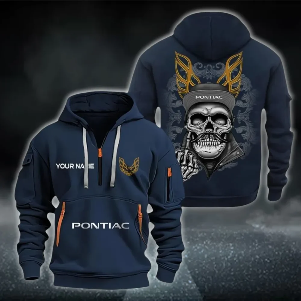 Classic Muscle Car Hoodie Half Zipper, Bold Fan Hoodie CAR166 - Navy