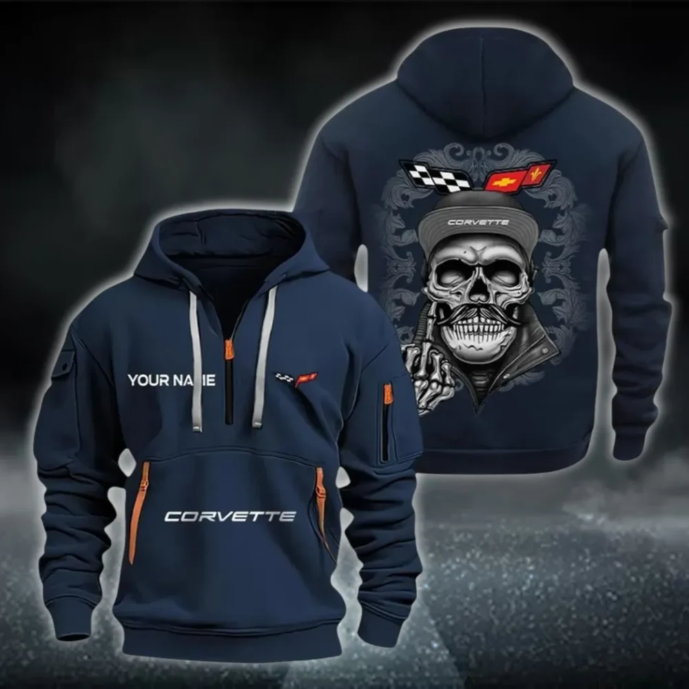 Classic GT Car Hoodie Half Zipper, Streetwear Fan Hoodie CAR166 - Navy