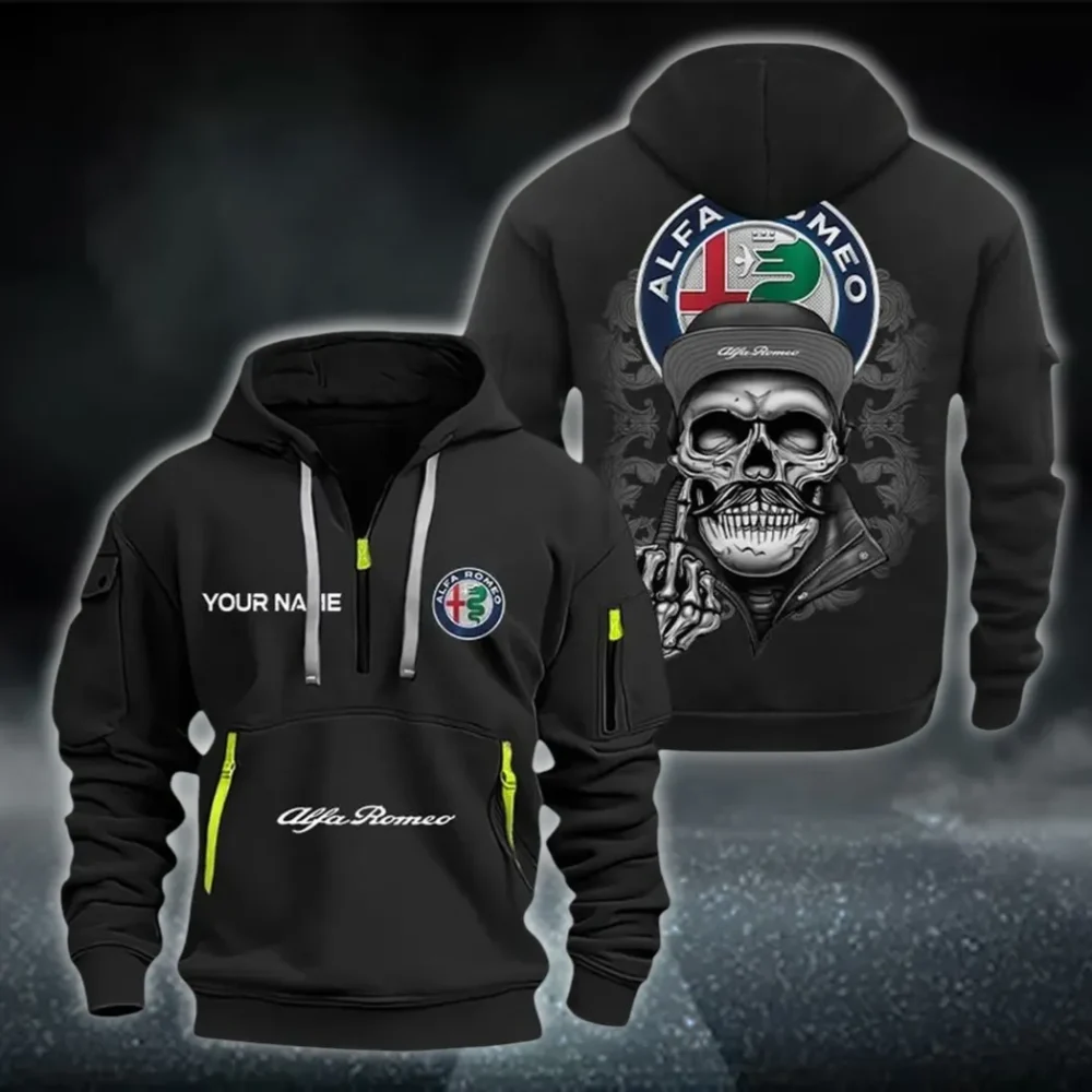 Italian Classic Hoodie Half Zipper, True Supporter Half-Zip Hoodie CAR166 - Black