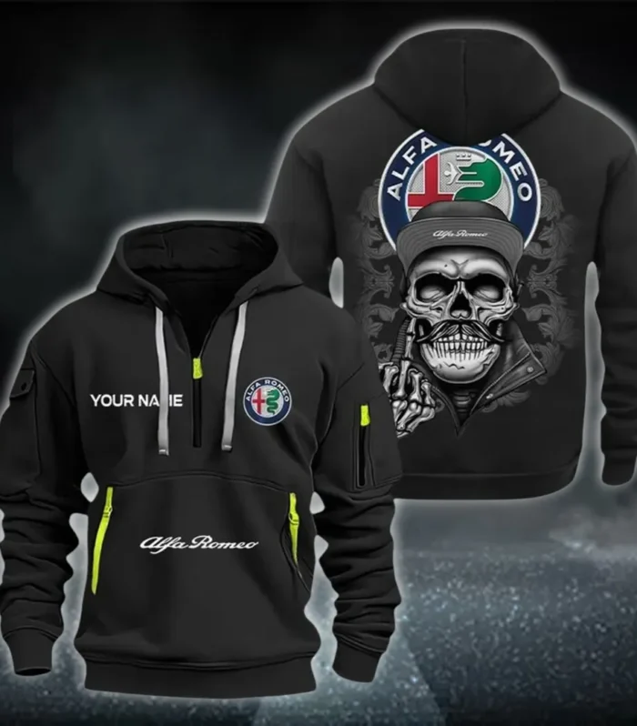 Italian Classic Hoodie Half Zipper, True Supporter Half-Zip Hoodie CAR166 - Black
