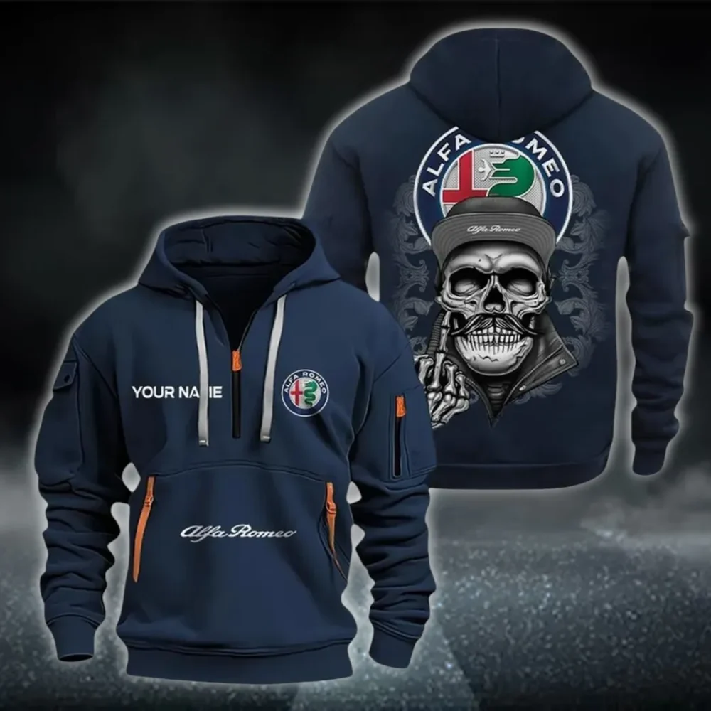 Italian Classic Hoodie Half Zipper, Athletic Fan Half-Zip Hoodie CAR166 - Navy