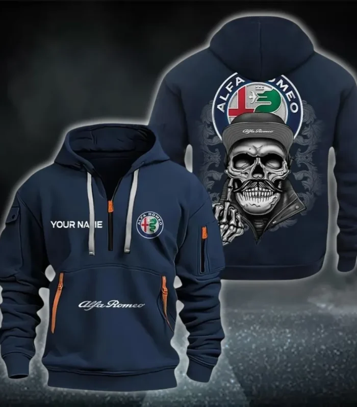 Italian Classic Hoodie Half Zipper, Athletic Fan Half-Zip Hoodie CAR166 - Navy