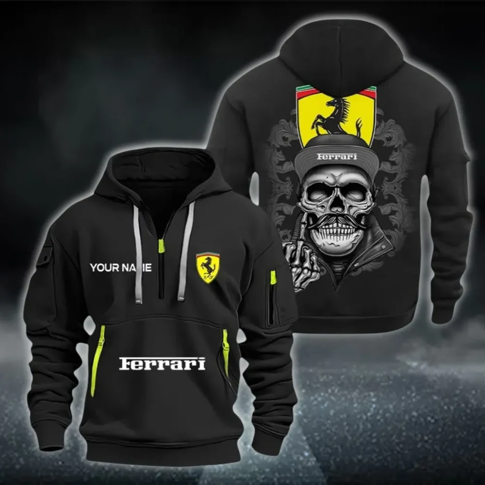 Racing-Inspired Coupe Hoodie Half Zipper, Classic Sport Half-Zip Hoodie CAR166 - Black