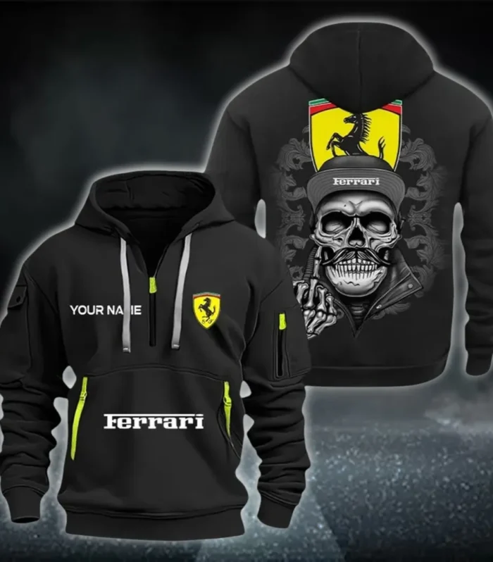 Racing-Inspired Coupe Hoodie Half Zipper, Classic Sport Half-Zip Hoodie CAR166 - Black