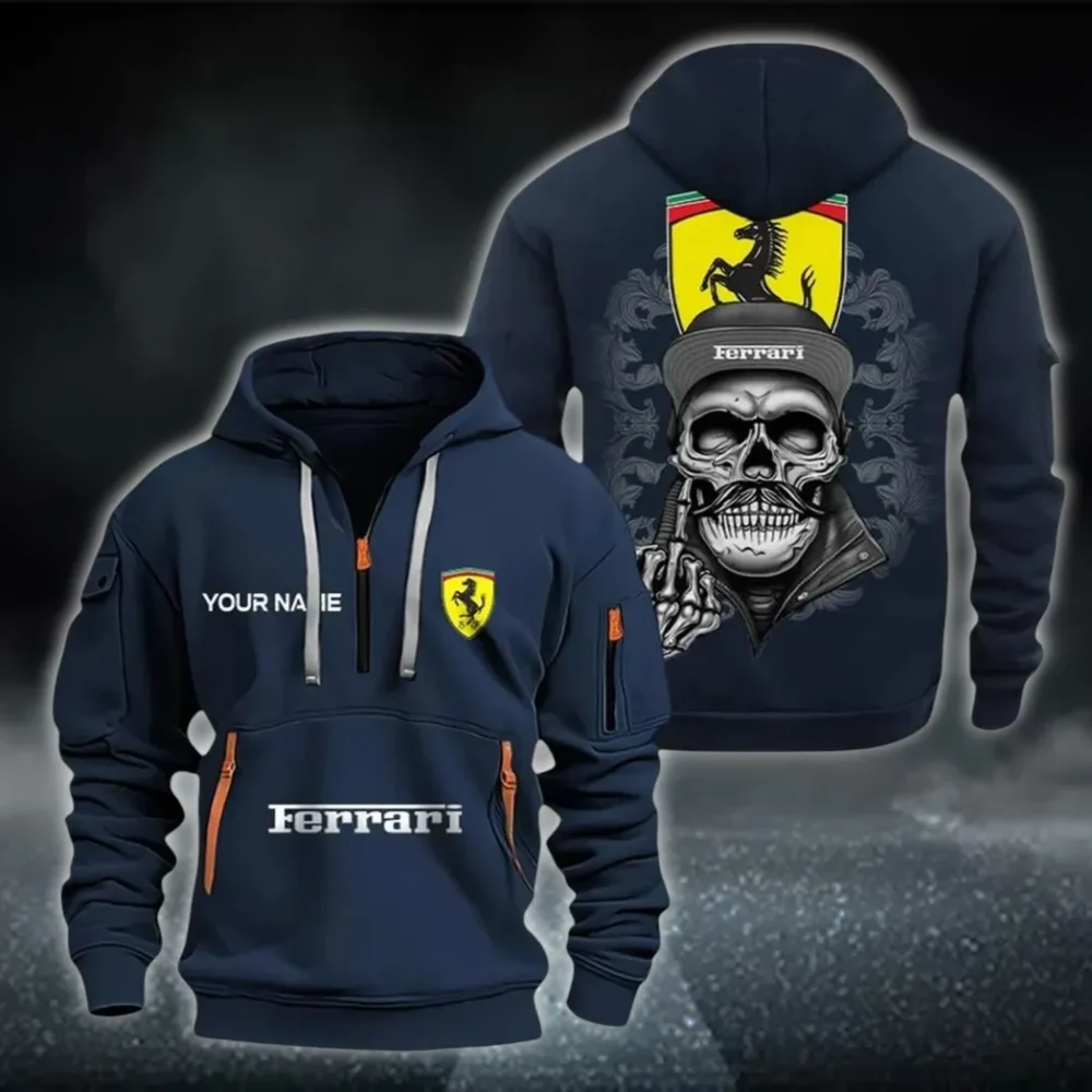 Racing-Inspired Coupe Hoodie Half Zipper, Active Supporter Half-Zip Hoodie CAR166 - Navy