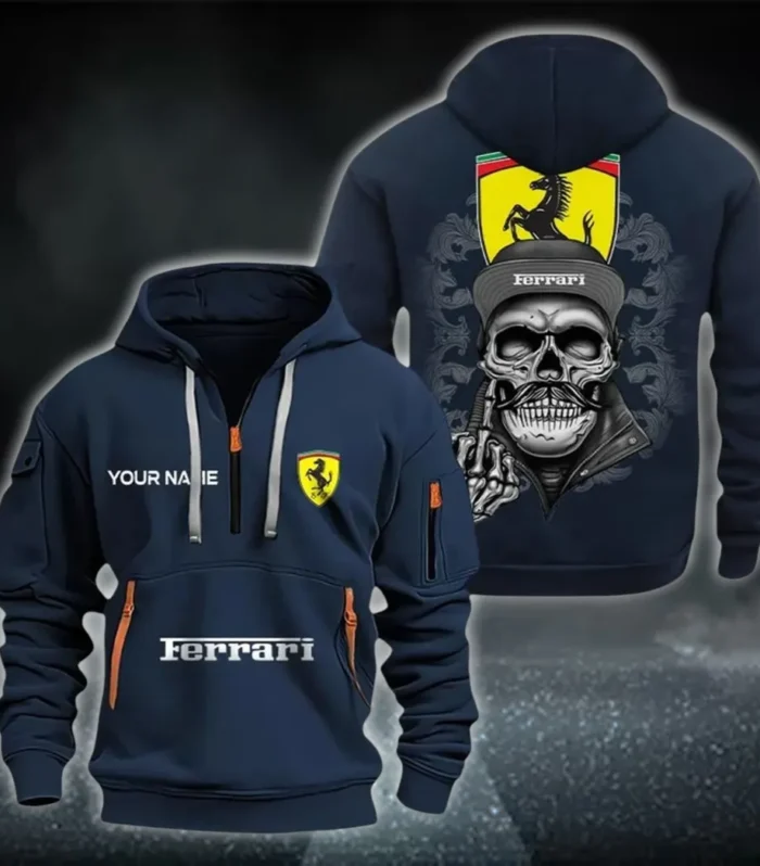 Racing-Inspired Coupe Hoodie Half Zipper, Active Supporter Half-Zip Hoodie CAR166 - Navy