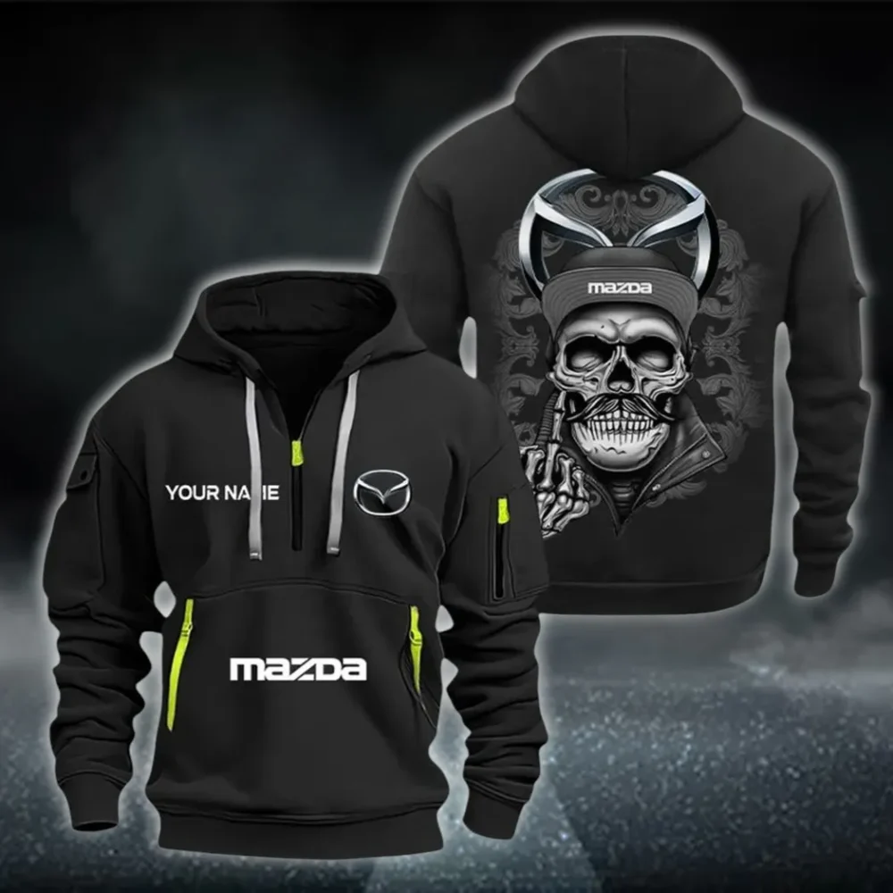 Compact Car Hoodie Half Zipper, Bold Energy Hoodie CAR166 - Black